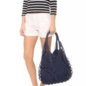 Monserat De Lucca Belen Macrame Tote Hobo Shoulder Bag in Navy Anthropology